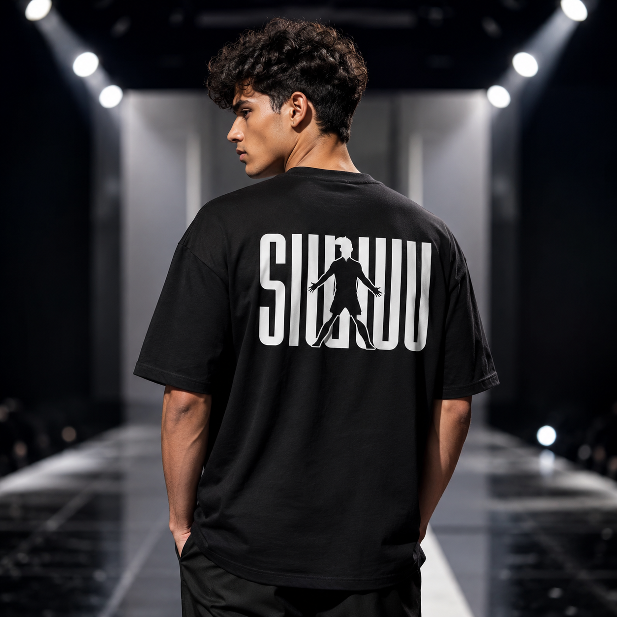 SIUU Graphic Oversized Black T-Shirt