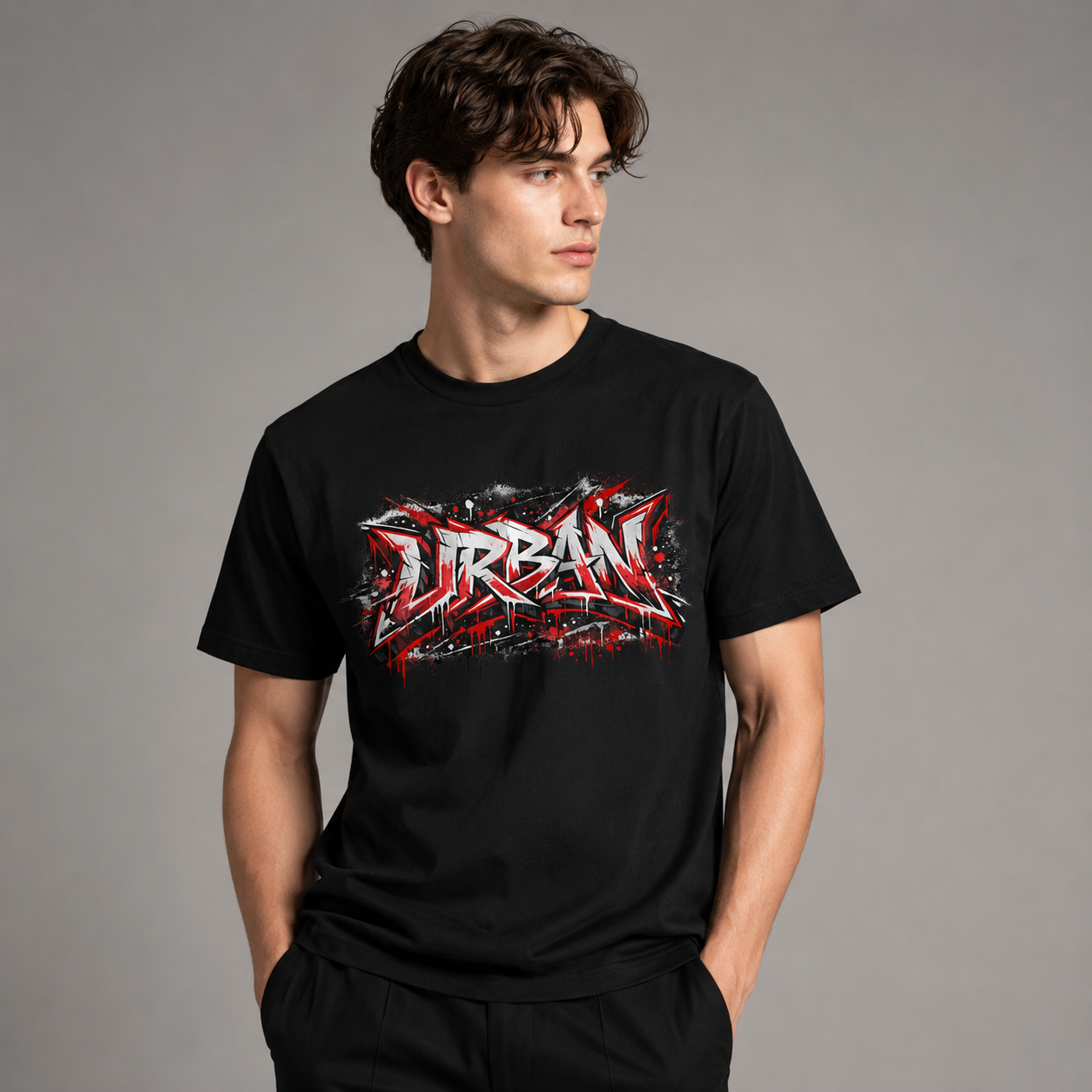Urban Graffiti Graphic Black T-Shirt