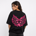 Butterfly Flame Graphic Oversized Black T-Shirt