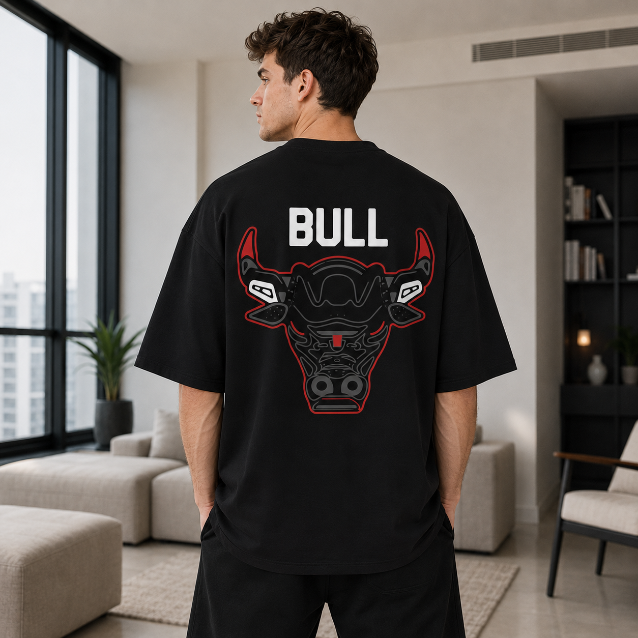 Men's Black Bull Oversized T-Shirt