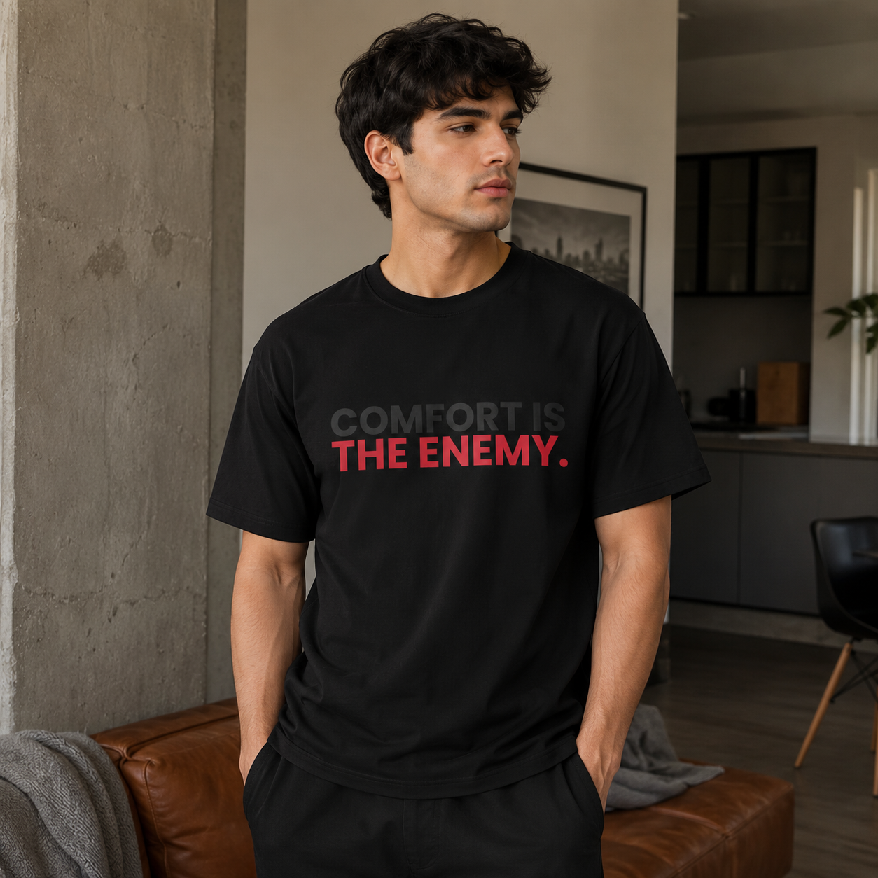 Comfort Is The Enemy Graphic Black T-Shirt