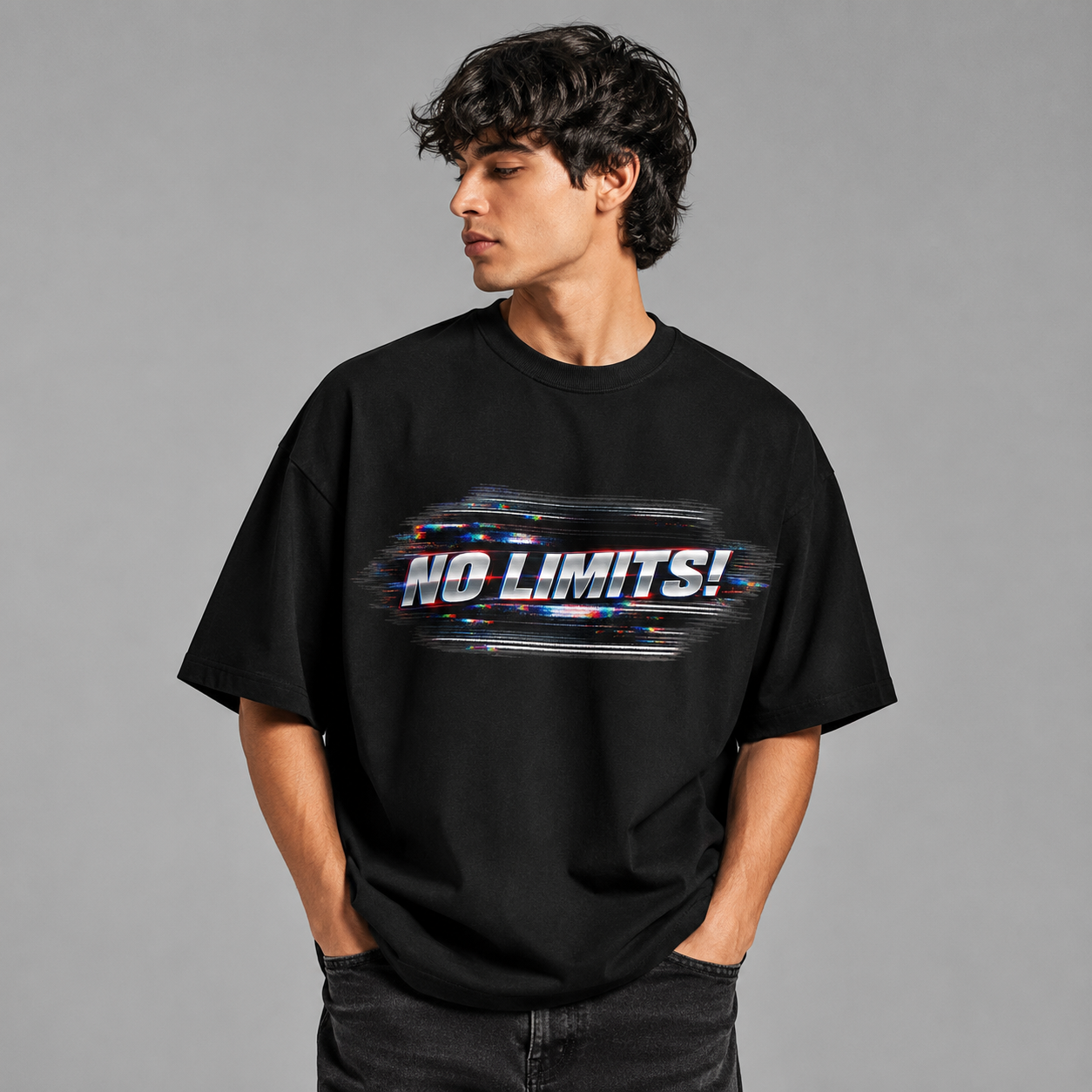 No Limits Graphic Oversized Black T-Shirt