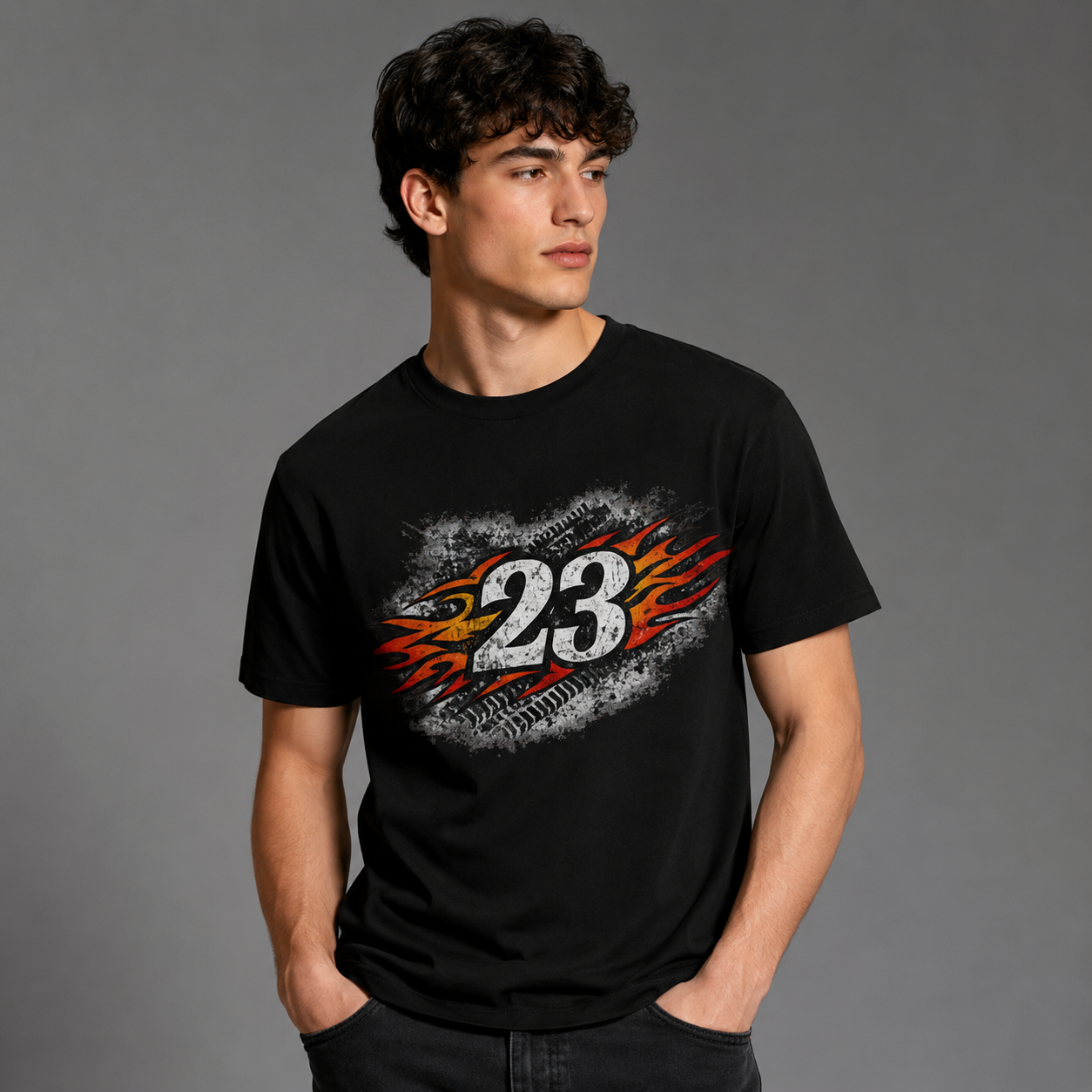 Racing 23 Flame Graphic Black T-Shirt
