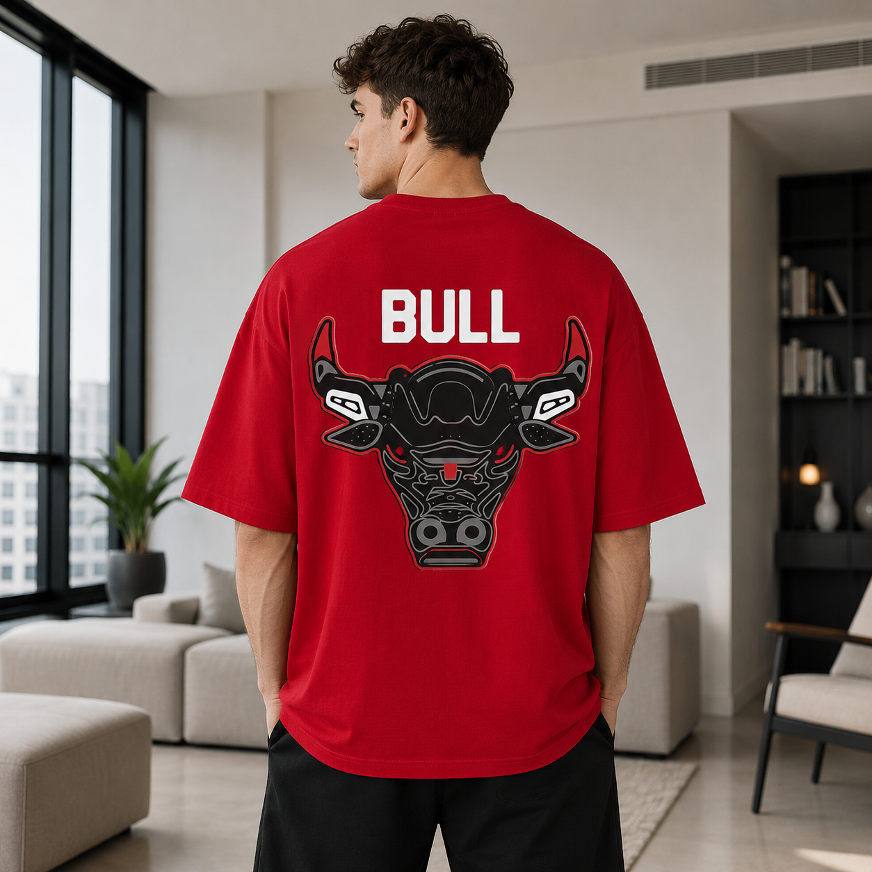 Men's Black Bull Oversized T-Shirt