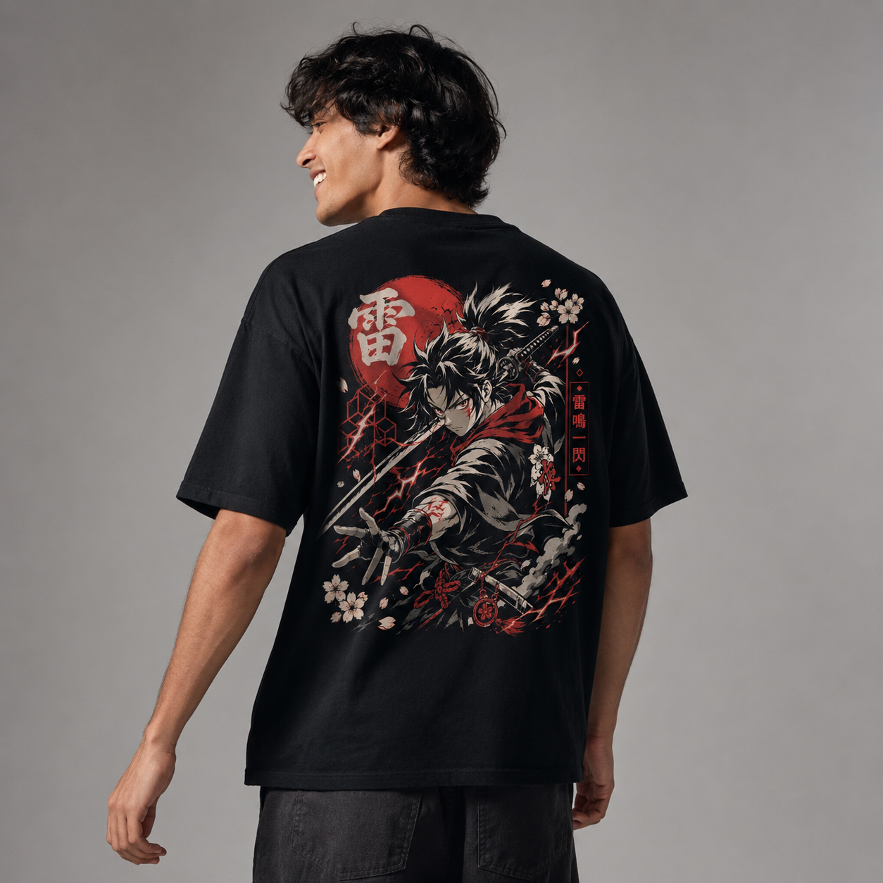 Thunder Ronin Oversized Anime Graphic T-Shirt – Black
