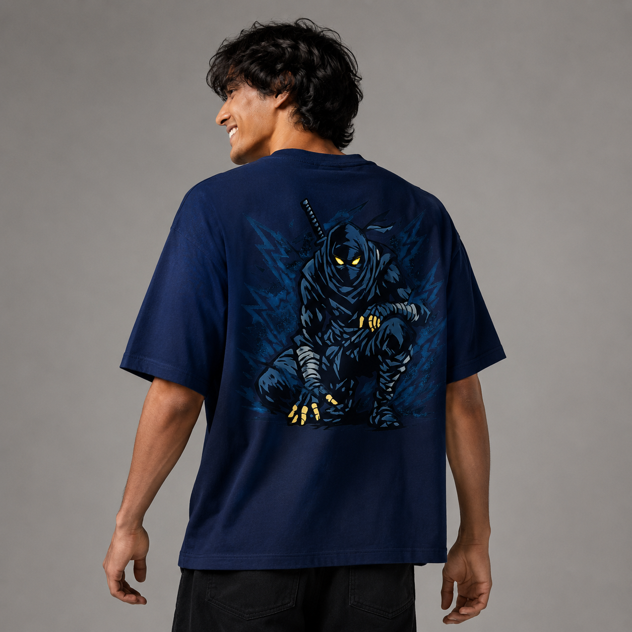 Shadow Ninja Oversized Graphic T-Shirt – Navy Blue