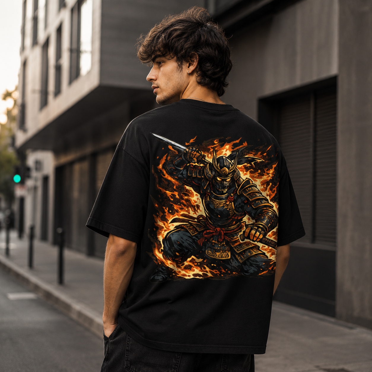 Inferno Samurai Oversized Graphic T-Shirt – Black
