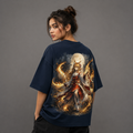 Moon Spirit Kitsune Oversized Graphic T-Shirt – Navy Blue