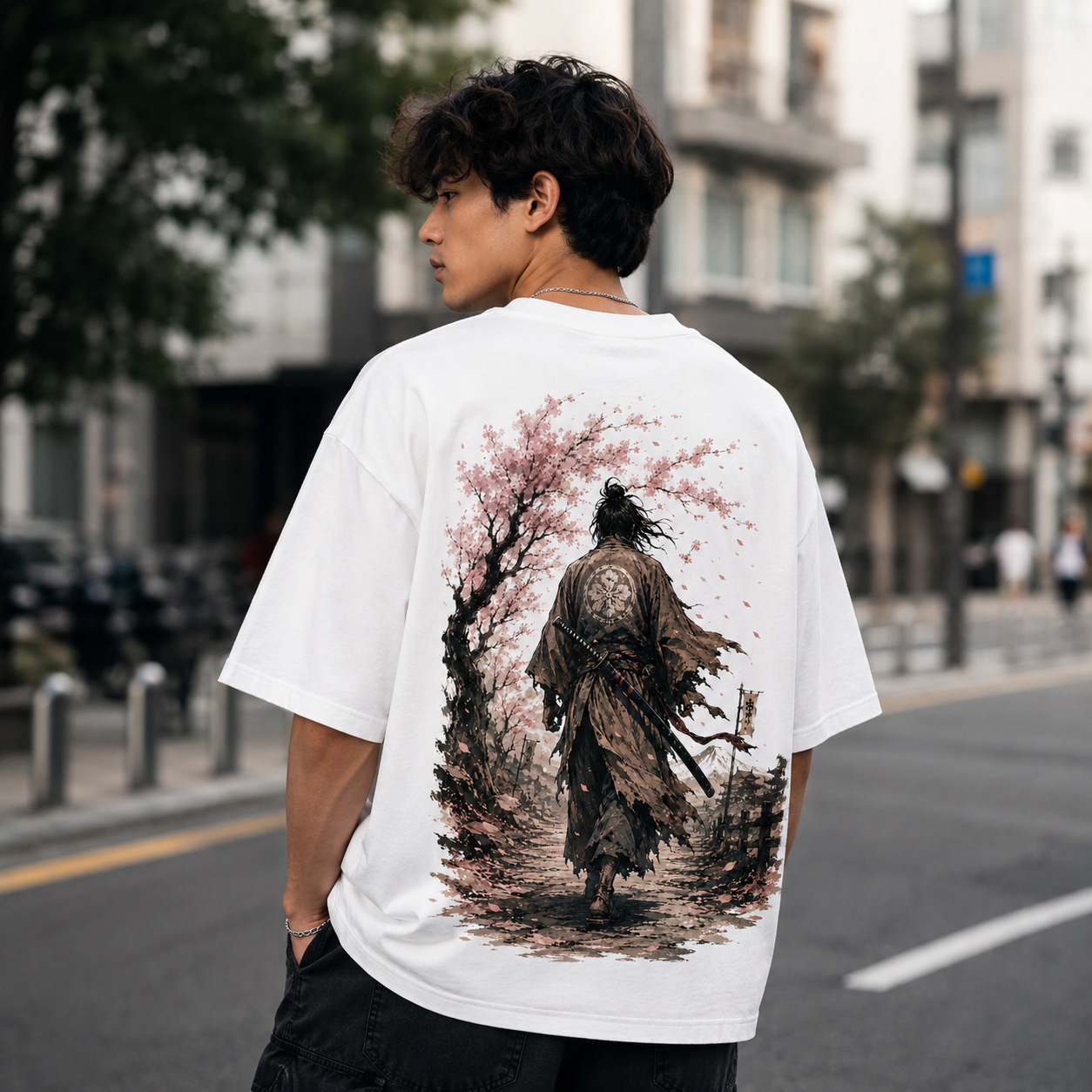 Sakura Ronin Oversized Graphic T-Shirt – White