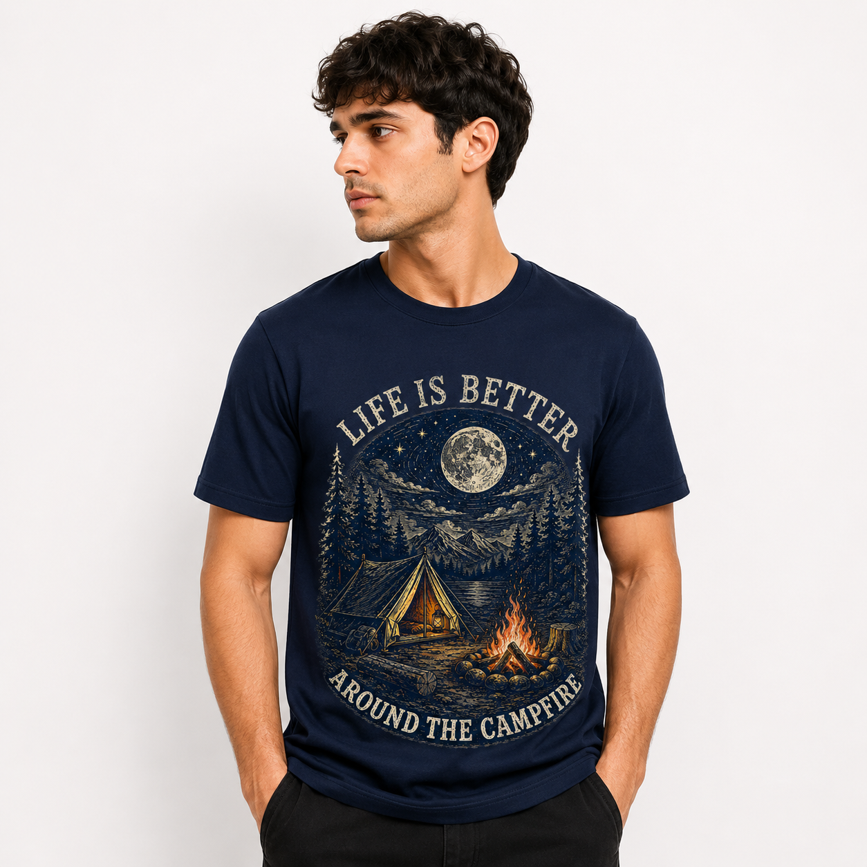 Life Is Better Around the Campfire Graphic T-Shirt – Navy Blue