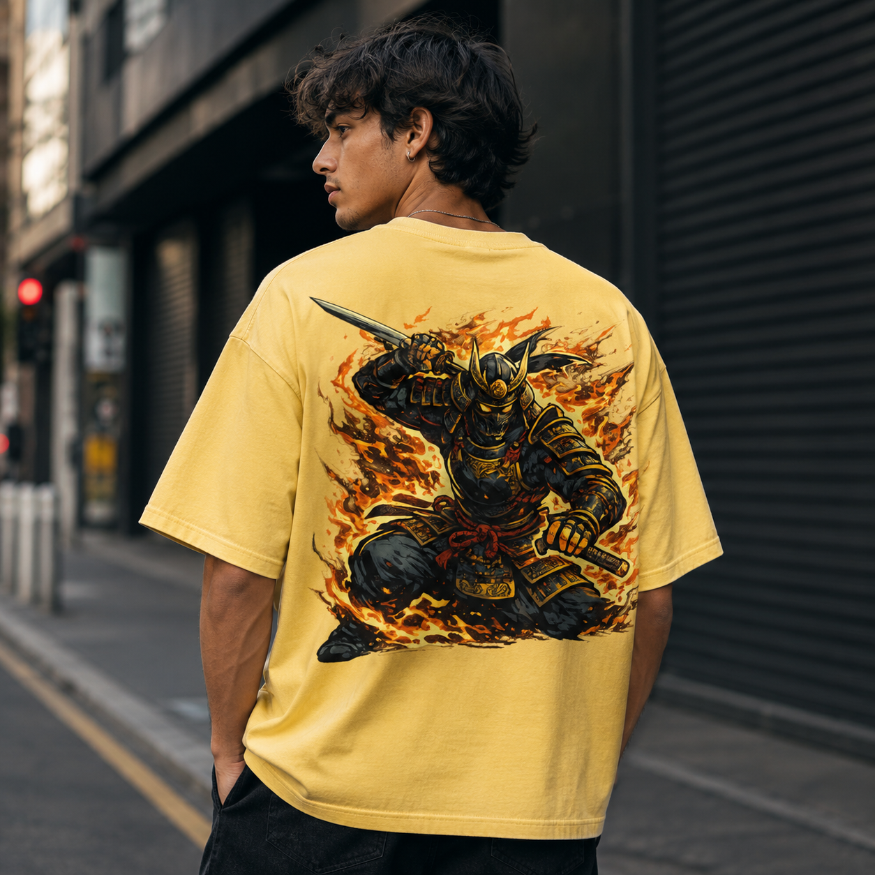 Inferno Samurai Oversized Graphic T-Shirt – Black