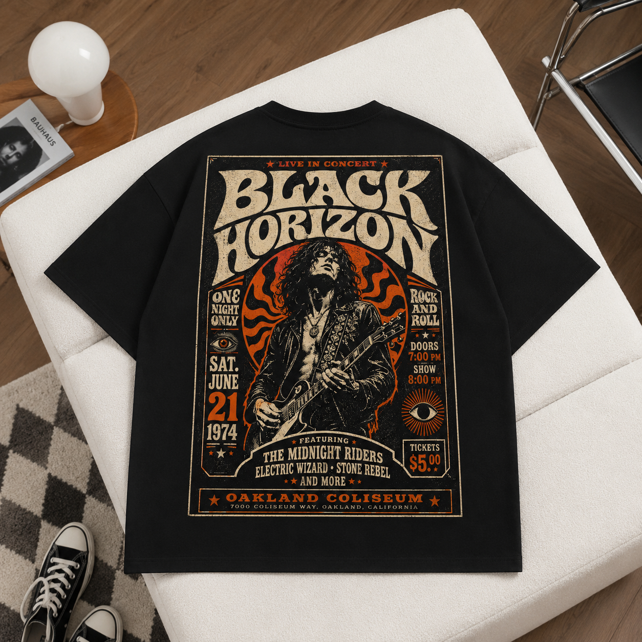 Vintage Rock Concert Graphic Oversized Black T-Shirt