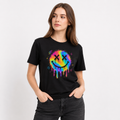 Rainbow Drip Smiley Graphic Black T-Shirt