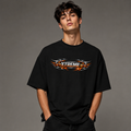 Extreme Flame Graphic Oversized Black T-Shirt