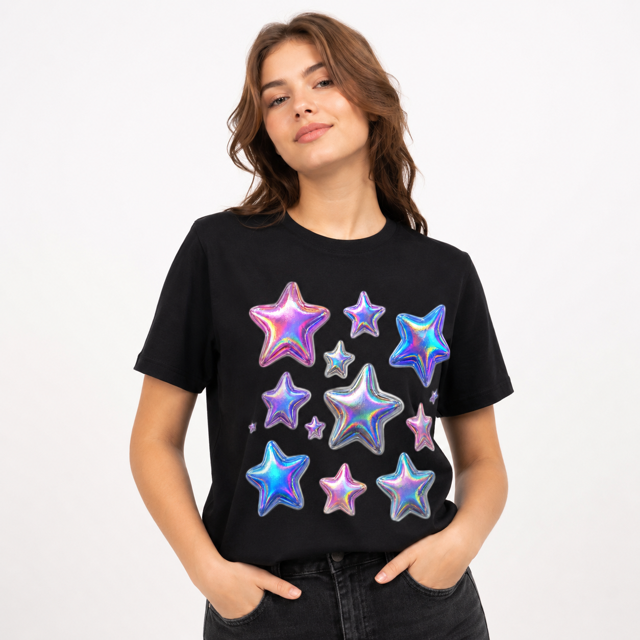 Holographic Stars Graphic Purple T-Shirt