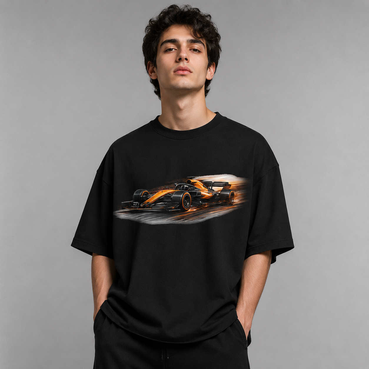 Formula Racing Graphic Oversized Black T-Shirt