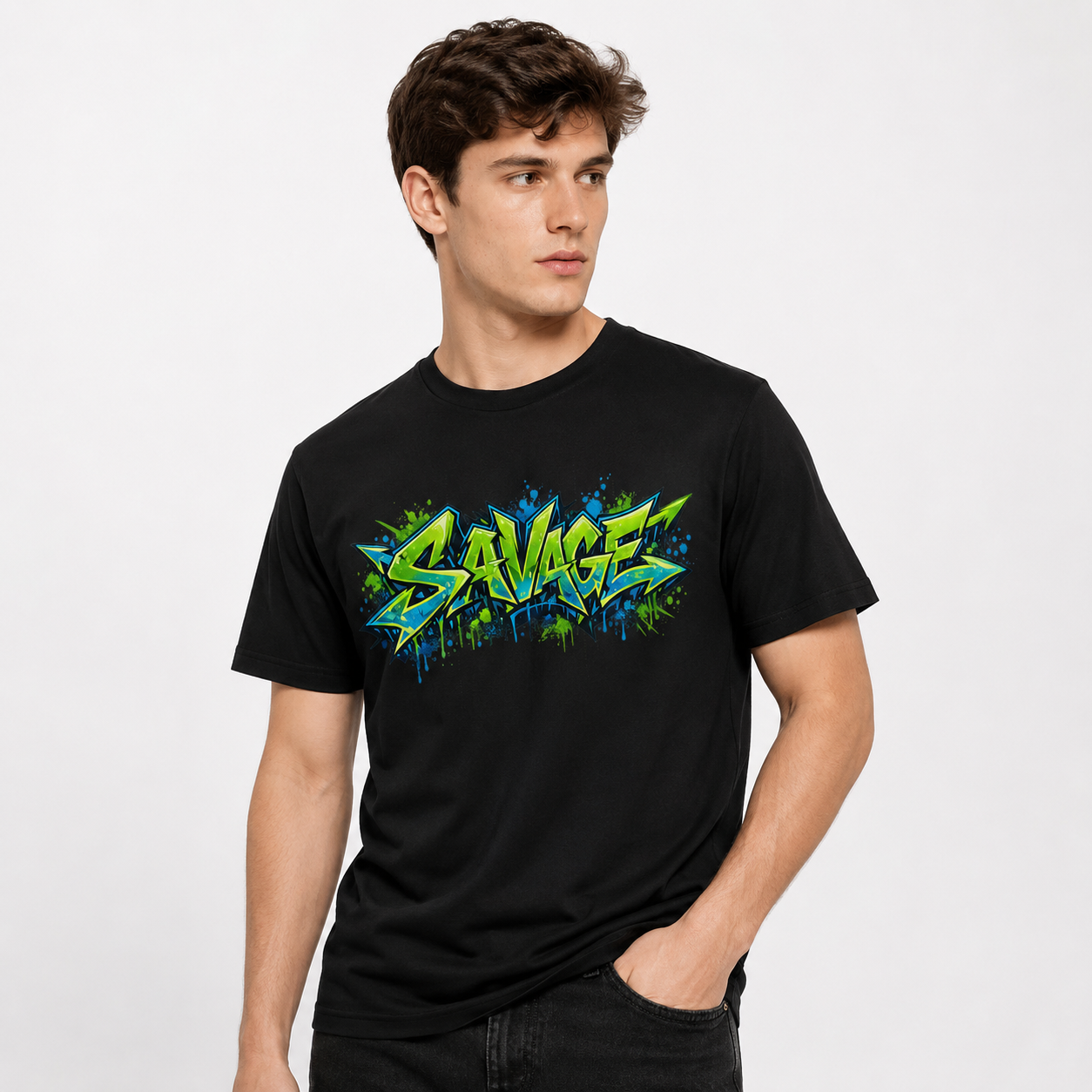 Savage Graffiti Graphic Sky Blue and black T-Shirt
